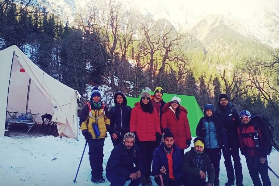 Trekking group enjoying in basecamp