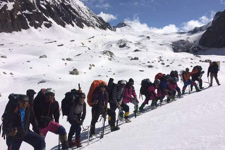 Trekkers on the way to reach mount Ladakhi peak